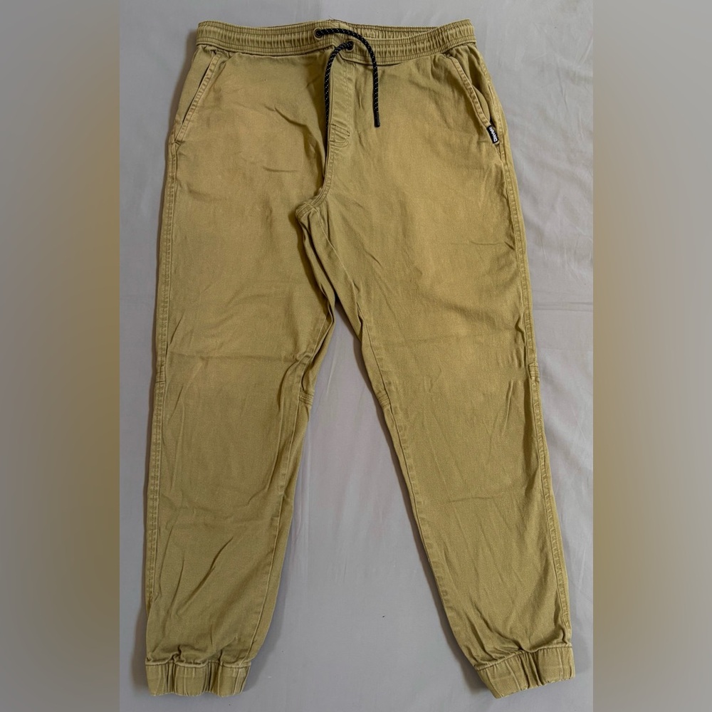 Tony Hawk Mens Khaki Twill Jogger Pants Tan Stretch Elastic Waist Size‎ Large